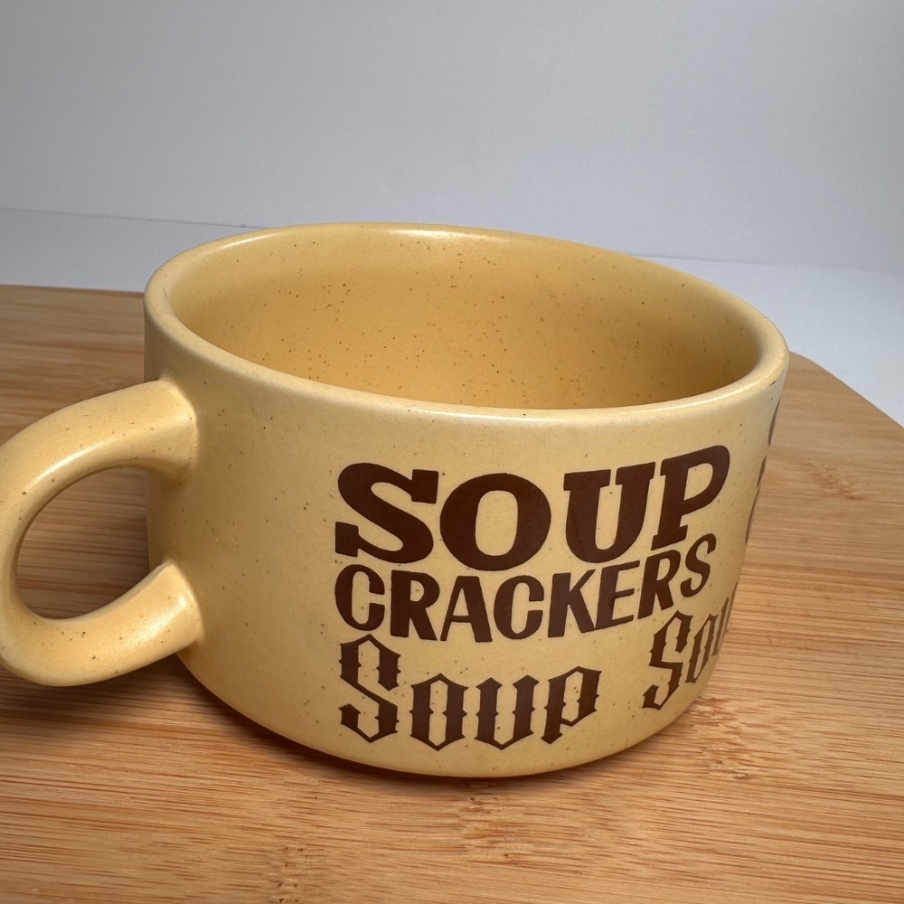 Vintage 70s Korean Stoneware Soup Mug Retro Typography • Chunky Pottery - Picture 3 of 7